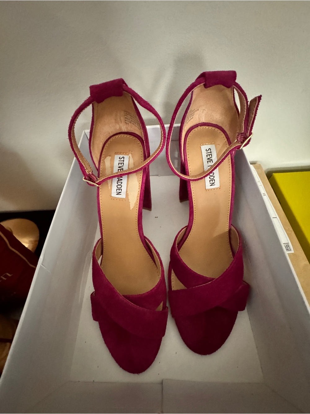 Steve Madden Fuchsia Suede Ankle-Strap Block Heels